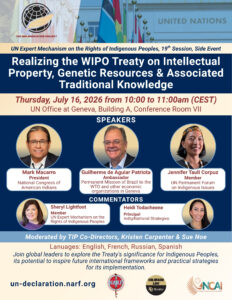 "Realizing the WIPO Treaty on Intellectual Property, Genetic Resources & Associated Traditional Knowledge," Side Event at the 19th Session of EMRIP
